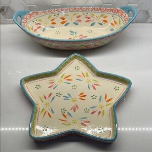 Temptations by Tara Spring-fetti serving bowl & star baking tray. Floral Blue